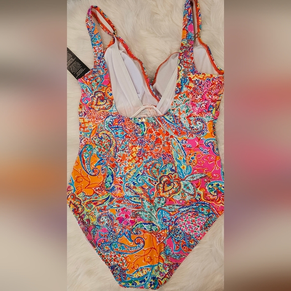 🌞Lauren Ralph Lauren Surplice Printed One-Piece Swimsuit - Amara Patchwork - Picture 4 of 7